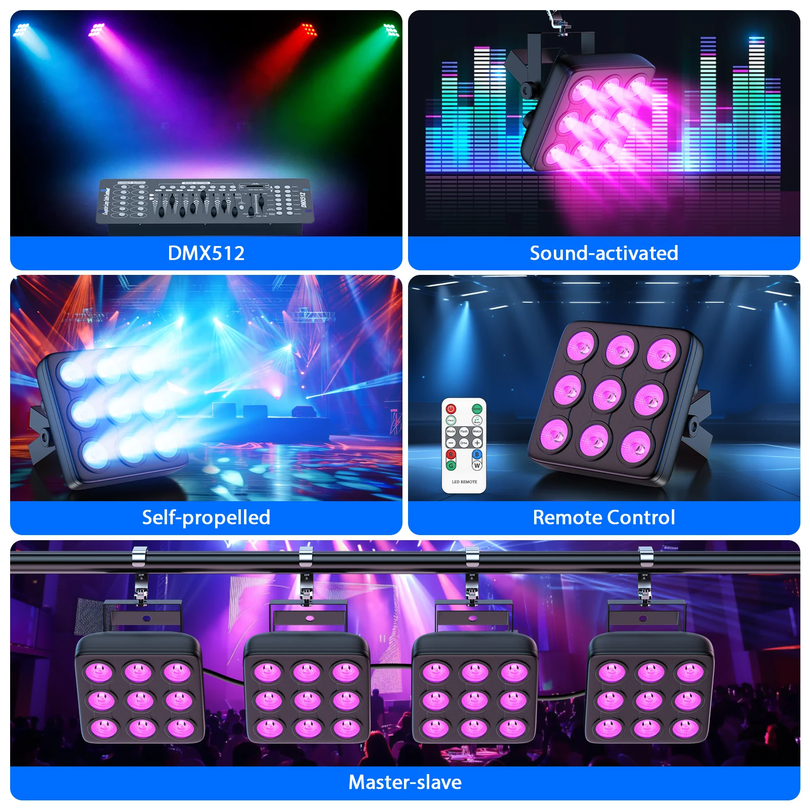 

4PCS Square RGBW LED Par Lights Stage Effect Lighting DJ Disco Party Lights for Concert Wedding Theater Live Show Bar Club