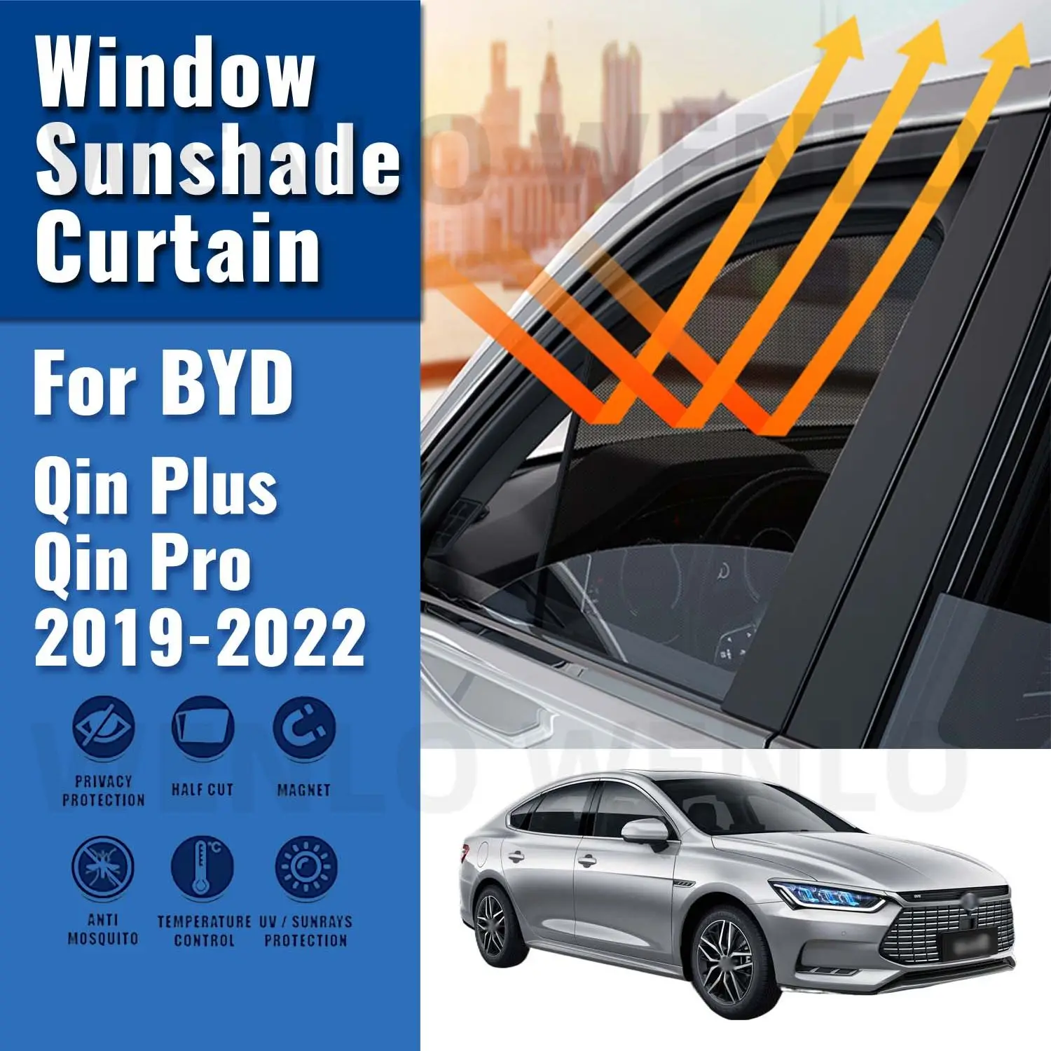 

For BYD Qin Plus Pro 2019-2022 Magnetic Car Sunshade Shield Front Windshield Frame Curtain Rear Side Window Sun Shade Visor