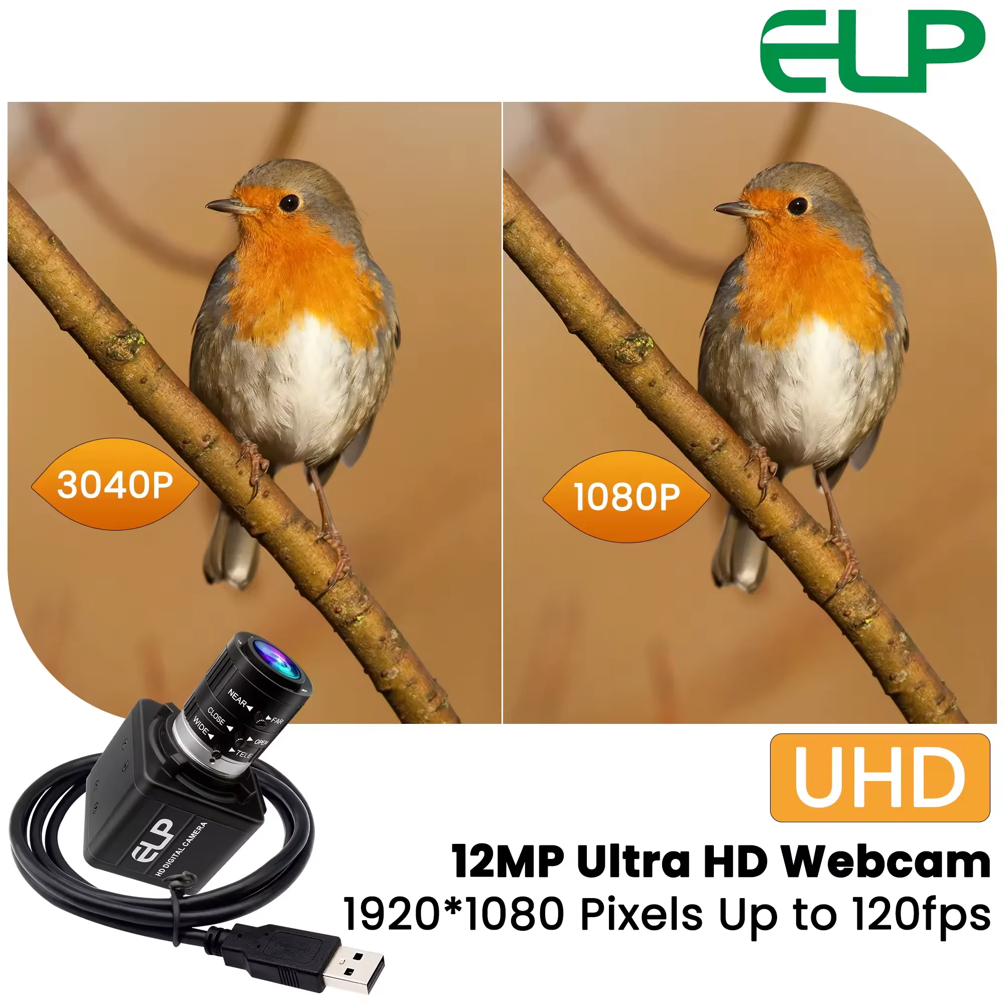12MP USB Camera 1080P 120fps High Speed USB Camera 3.6-10mm 3X Varifocal Ultra HD Video Webcam Plug&Play for Windows Linux Mac