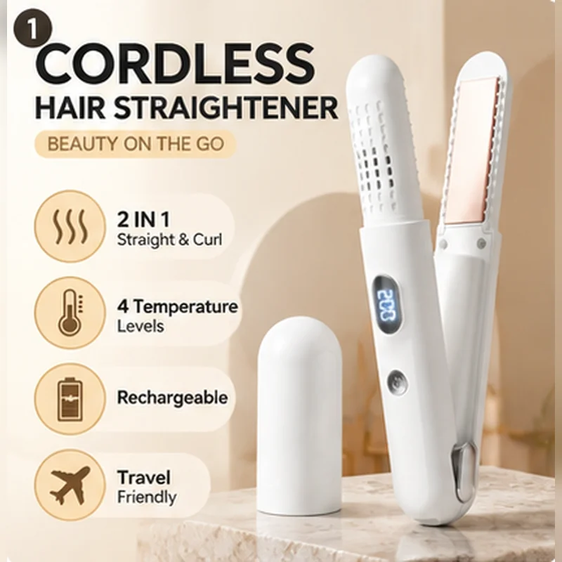 2-in-1 hair straightener, USB rechargeable portable hair straightener, suitable for women's travel and family salons 3