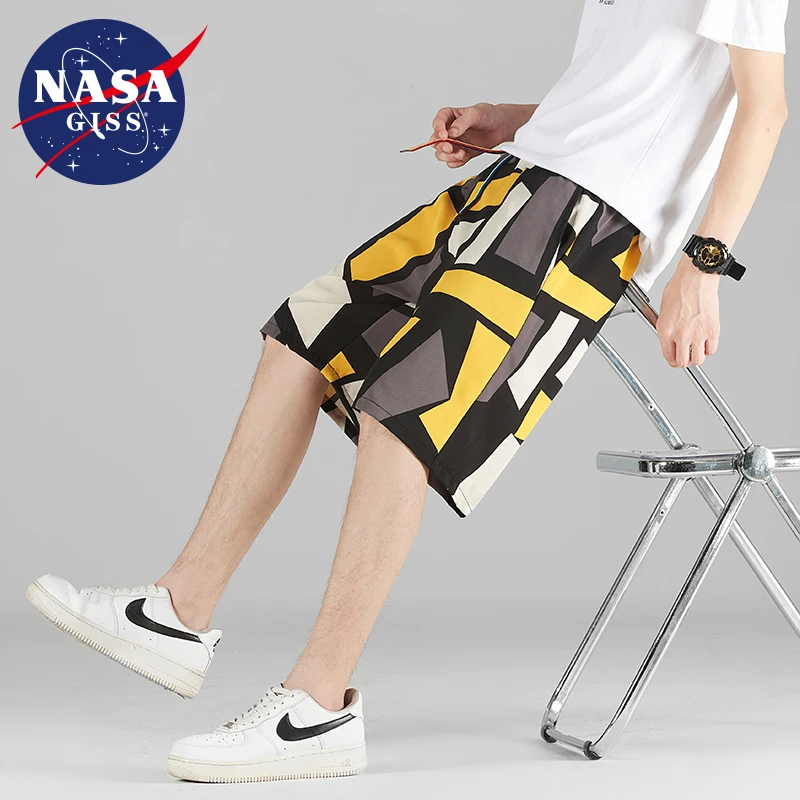 

Мужские летние пляжные шорты НАСА GRSS, повседневные модные брендовые свободные эластичные шорты из ледяного шелка, спортивные брюки средней длины, 5/4