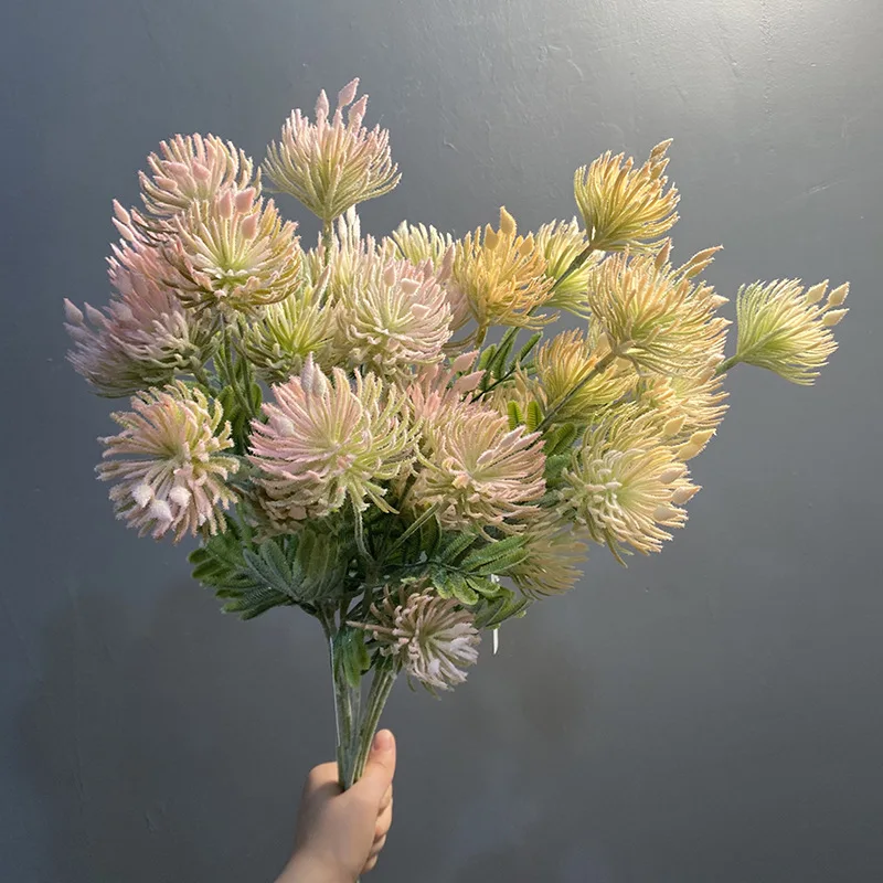 زهرة مقلدة واحدة، بلاستيك، زهرة ميموزا المقلدة، زهرة الزفاف، ديكور الفندق والمطاعم، نباتات خضراء، زهرة وهمية