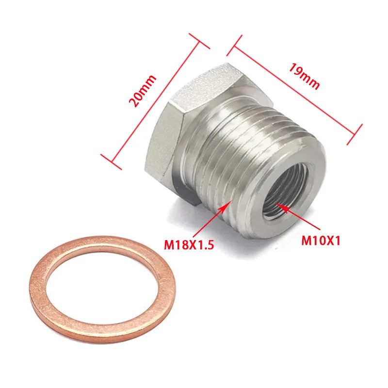 M18 x 1.5 MM to M10 x 1.0 MM Exhaust O2 Oxygen Sensor Spacer Reducer Adapter Connector Accessories