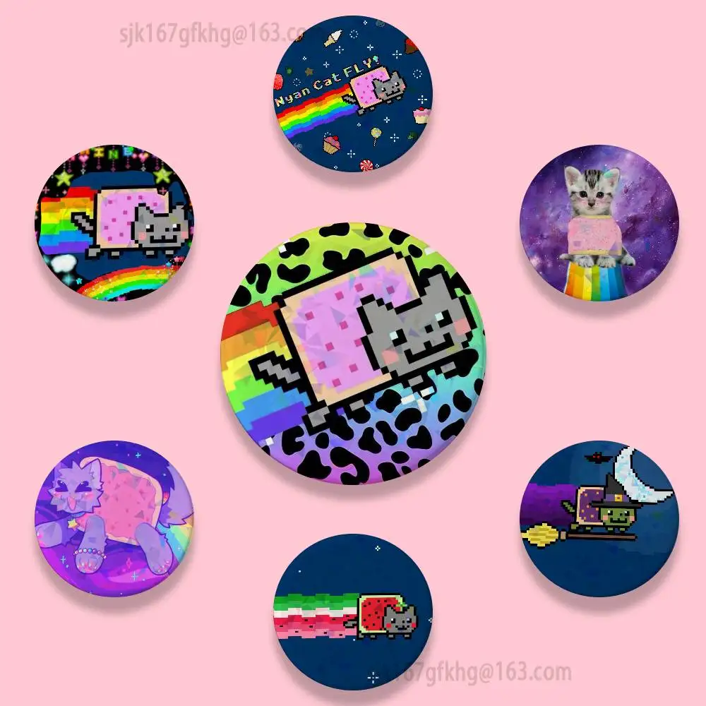 

Rainbow Alien Cat Tinplate Coin Badges Personalized Handmade Round Brooches Photo Text Graphic Pins Accessory Gift for Friend