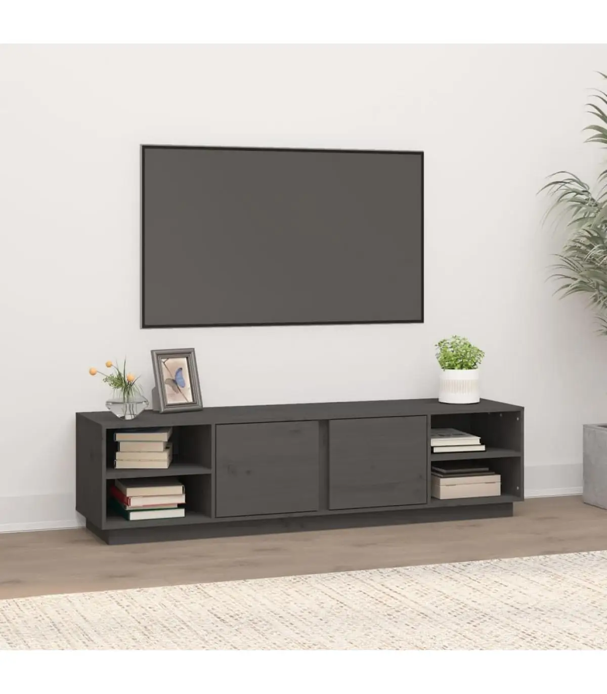 Furniture TV furniture solid pine wood gray 156x40x40 cm