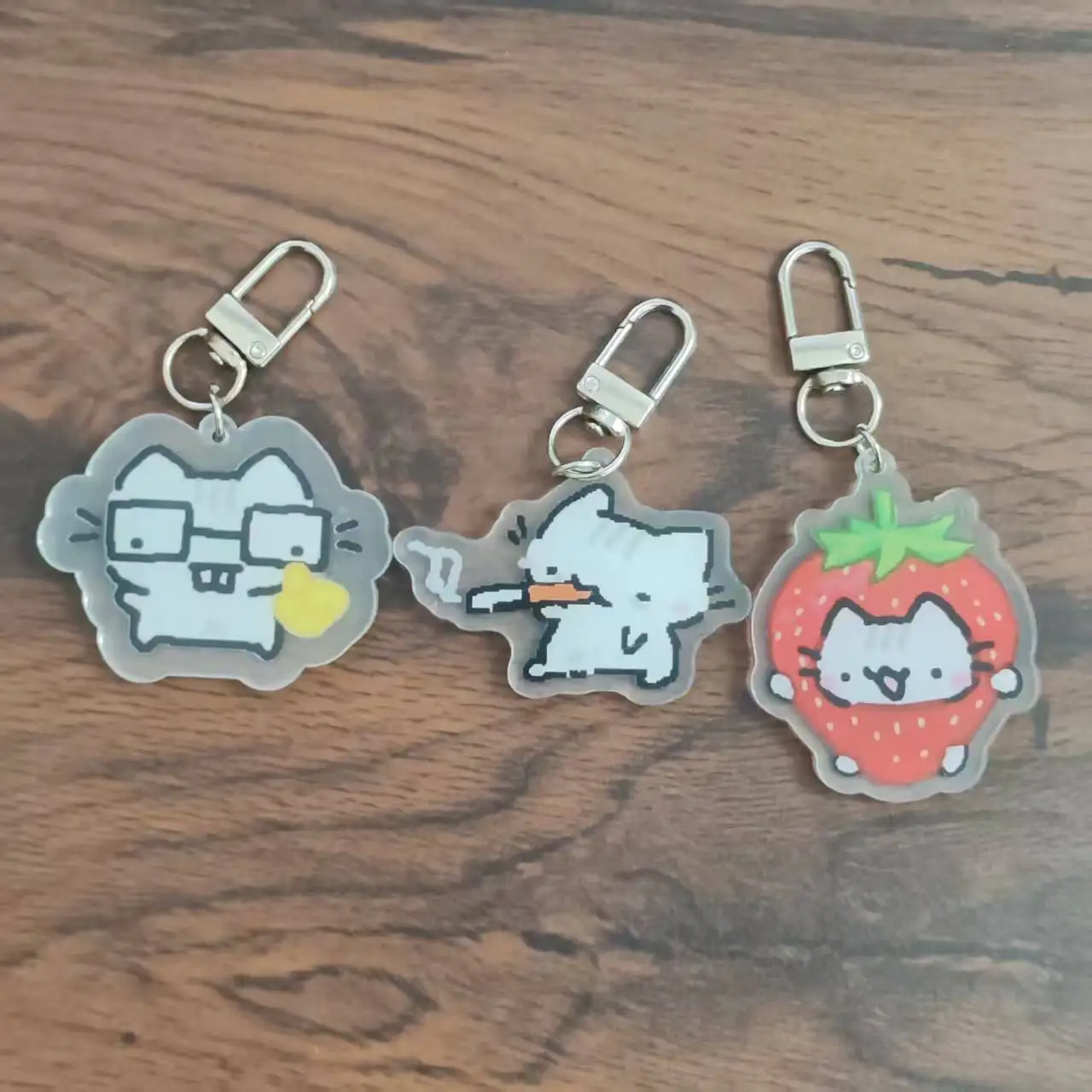 2d Flat Pixel Cat Keychain - Glossy Acrylic Charm With Retro Gaming Vibes & Blushing Cheeks Design