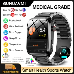 NonBREBlood Sugar Smart Watch pour homme, surveillance de la santé, ECG + PPG, montre de sport, appel Bluetooth, acide urique, lipide sanguin