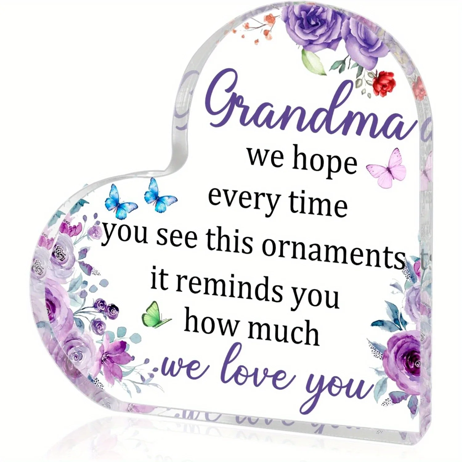 Acrylic Heart Plaque for Grandma – Sentimental 2D Flat Sign, Mother's Day Birthday Christmas Gift