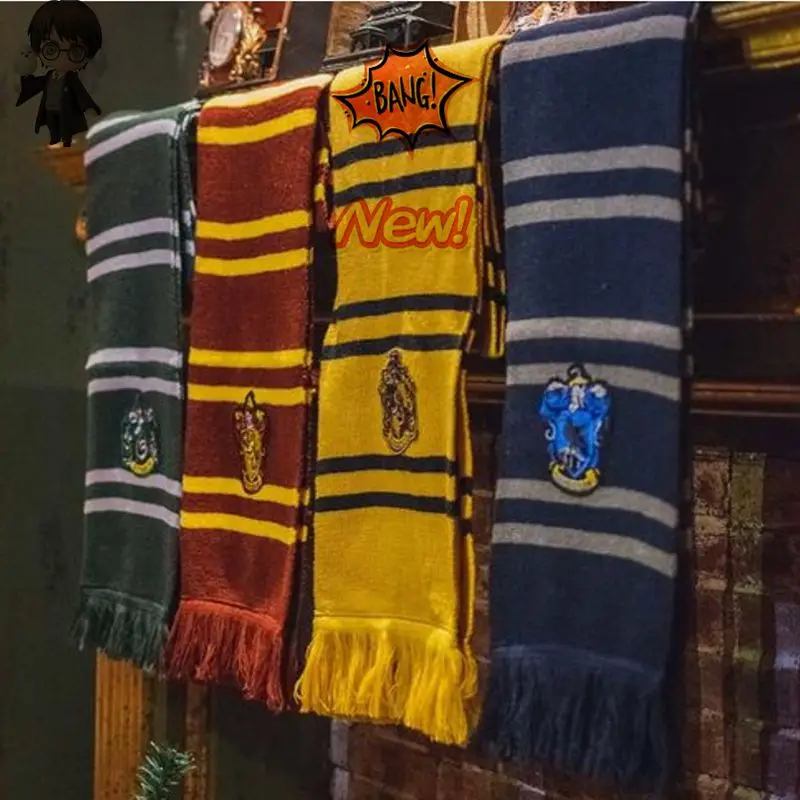 NEW Harryy Potter Scarf Warm Thick Slytherin Hogwarts College Badge Ravenclaw Hermione Gryffindor Tassel Scarf Accessories Gifts