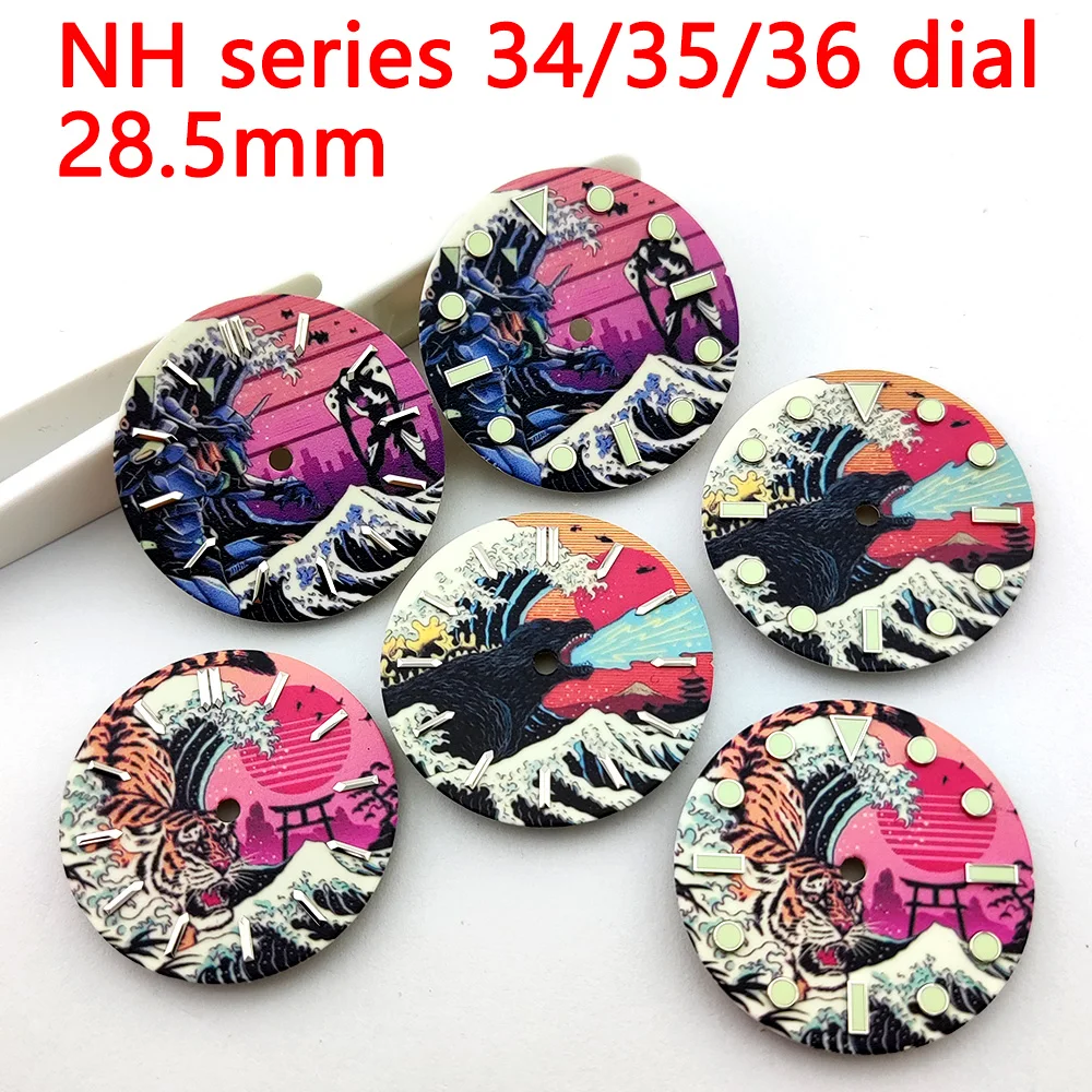 

Watch dial 28.5mm Edo style all C3 green luminous dial Replacement watch accessories for NH Movement 35/34/36 NH series dial