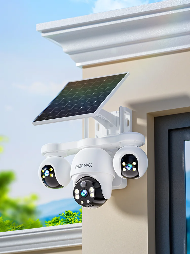 V380 PRO 12MP Solar 4G IP Camera Outdoor Triple Lenses Triple Screens Security Video Monitor Night Vision Waterproof CCTV Camera