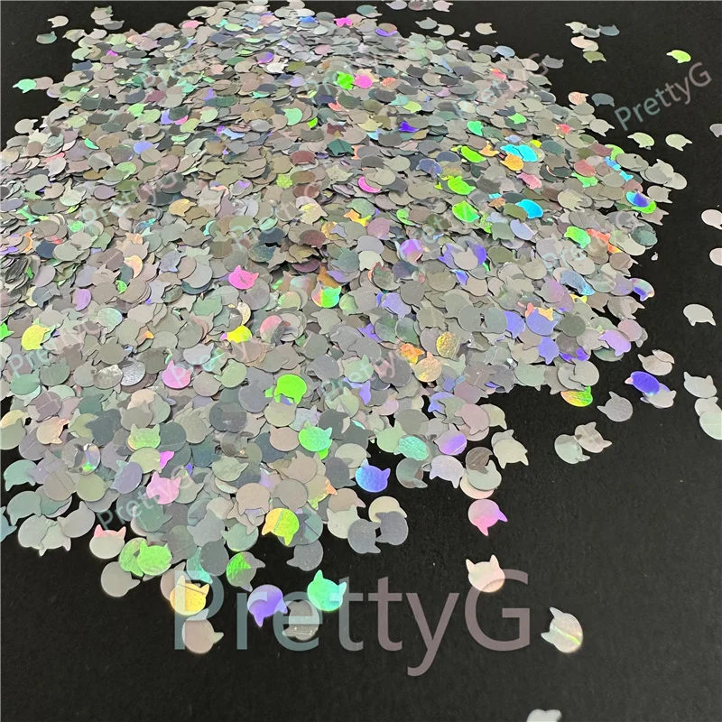 PrettyG Cat‘s Head Shape Holographic Glitter Sequins Glitter Flakes Supplies  For Art Craft Nail Makeup Decoration Accessories