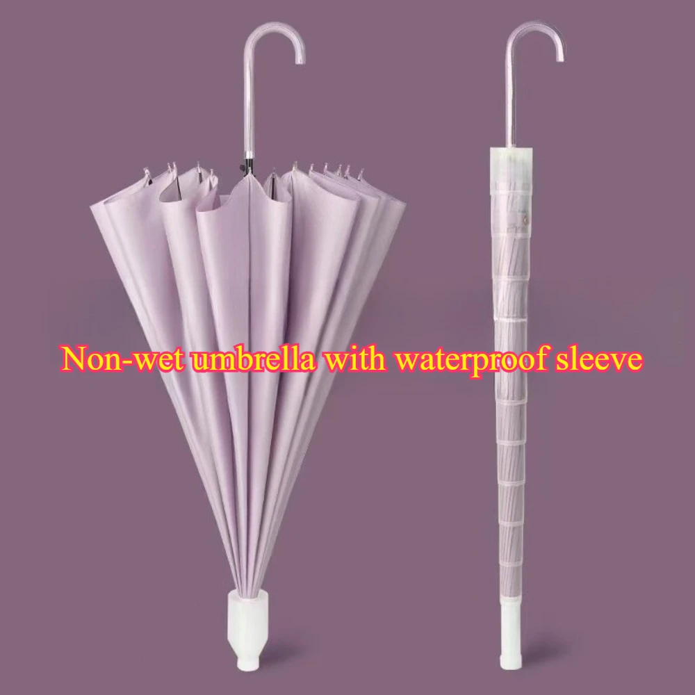 Regenschirm, halbautomatischer, minimalistischer Regenschirm mit langem Griff, 16-Knochen-wasserdichter Abdeckung, gerader Stangen-Regenschirm für Frauen, sonniger Regenschirm