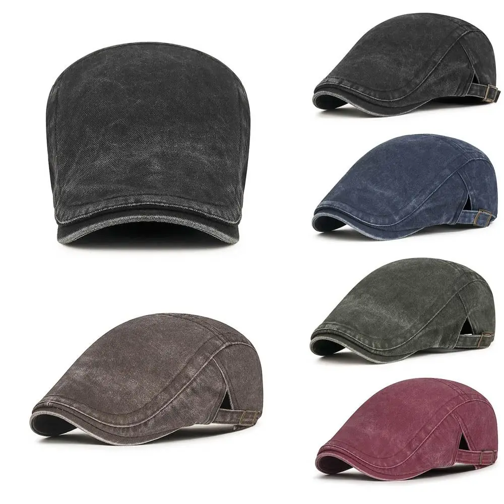 Casual Retro Denim Beret Hat Adjustable Baker Peaked Painter Hat Cotton Leisure Visor Cap Spring Summer Autumn Winter