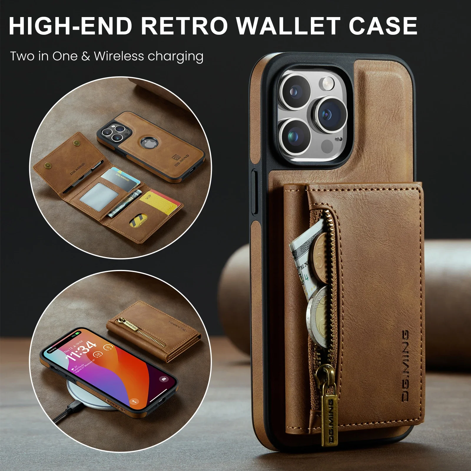 Magnetic Leather RFID Zipper Wallet Case for Magsafe IPhone 17 Air 16 15 14 13 12 11 Pro Max Plus i17 Cards Pocket Holder Cover