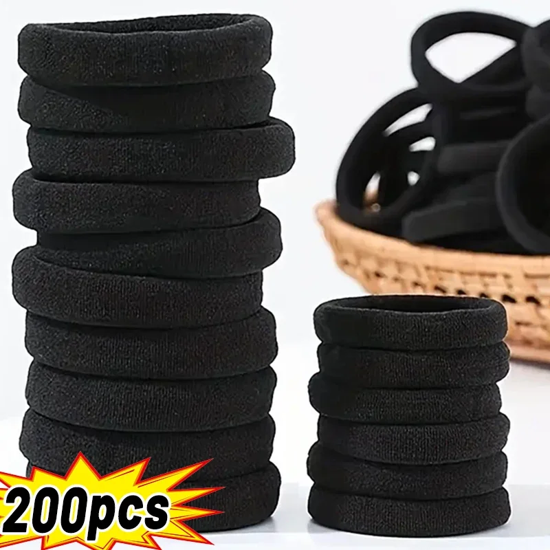 50/200Pcs High Elastic Hair Bands for Women Girls Black Hairband Rubber Ties Ponytail Holder Scrunchies Kids Hair Accessories