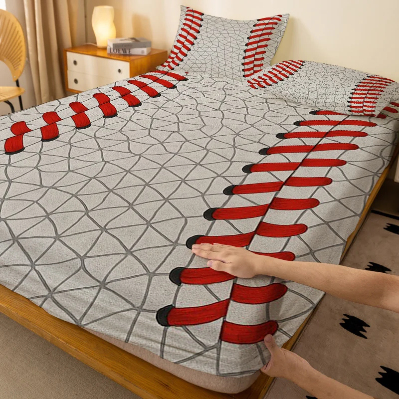 Customize A Bed Cover with a Baseball Texture And Red Stitching Details, Featuring a Standalone Deep Pocket Design Without Pillo