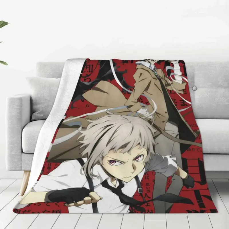 Bungou Stray Dogs Anime Flannel Textile Decor Atsushi Nakajima Lightweight Thin Throw Blanket for Home Travel Rug Piece