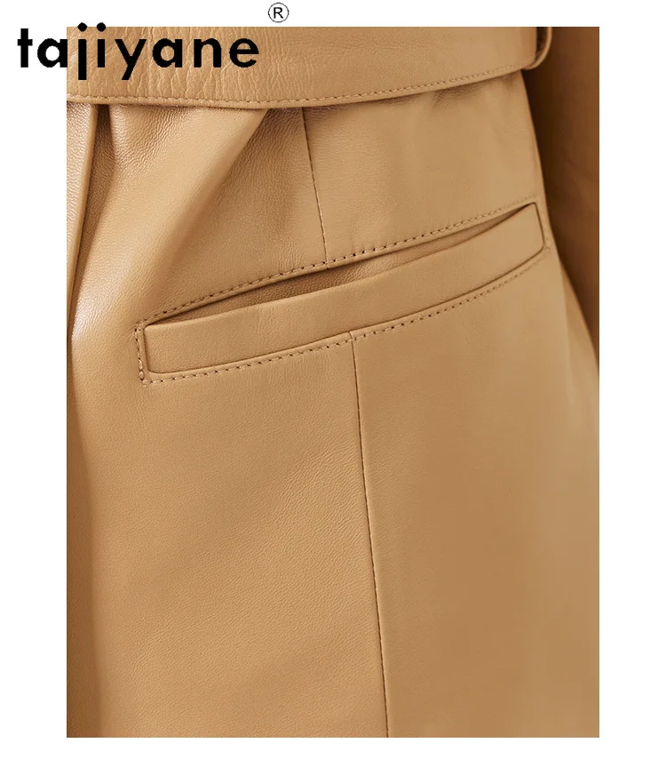 Tajiyane-Veste en cuir 100% véritable pour femme, manteau de haute qualité en peau de mouton véritable, vestes courtes élégantes avec ceinture, 2024