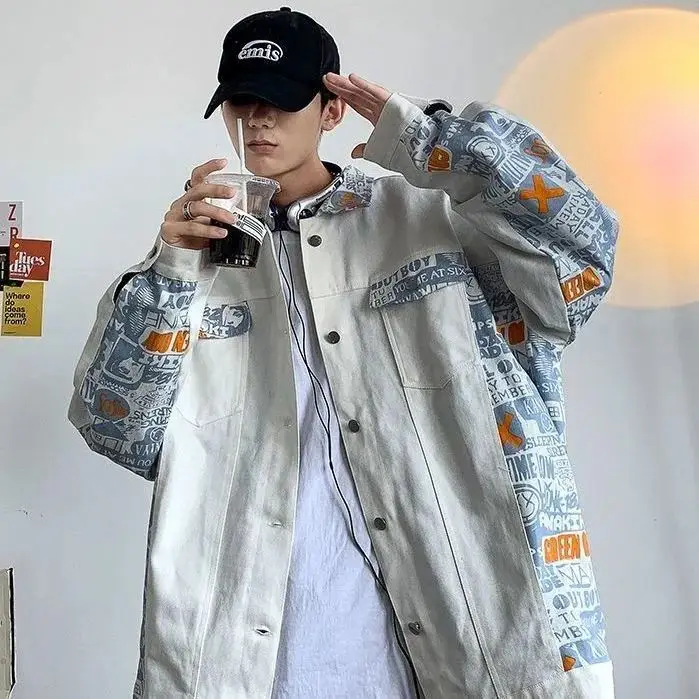 Hong Kong Style Hooligan Handsome Street Bombing Denim Jacket Men Ins Trendy Versatile Loose Teenage New Super Hot Jacket