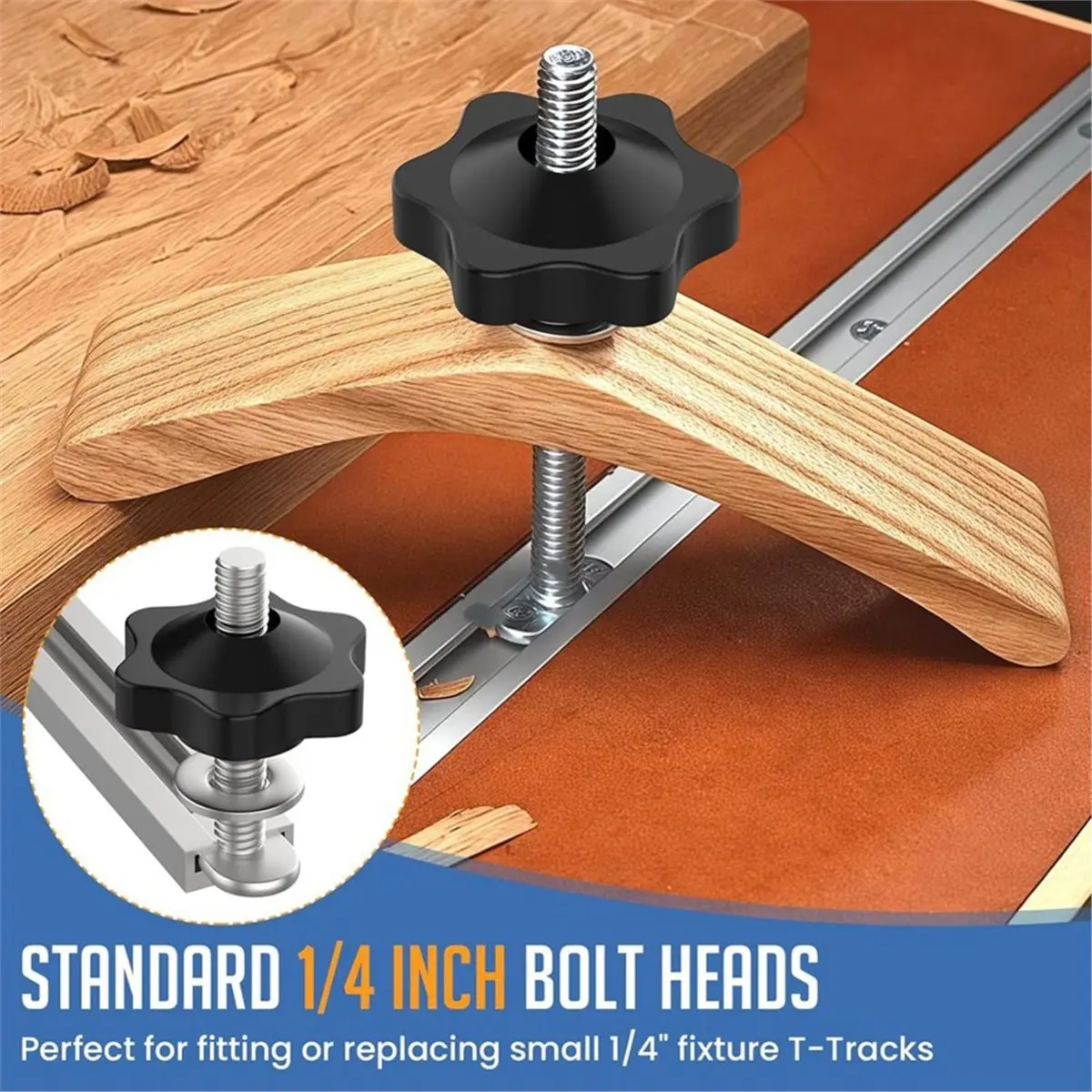 salego 10 Sets T Track Bolt Knob Kit, T-Track Accessory Includes T-Slot Bolts with Washers and Star Knobs for Woodworking Jigs