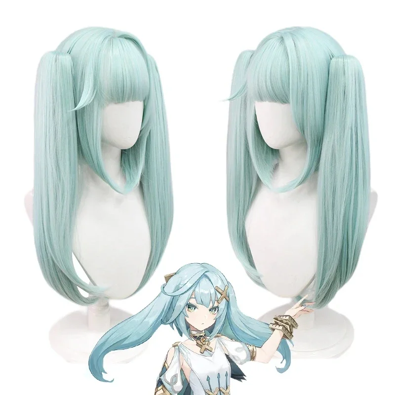 Game Genshin Impact Costume Wig Blue with Double Tail Heat Resistant Synthetic Hair Suit Dress Full Set Faruzan Cosplay