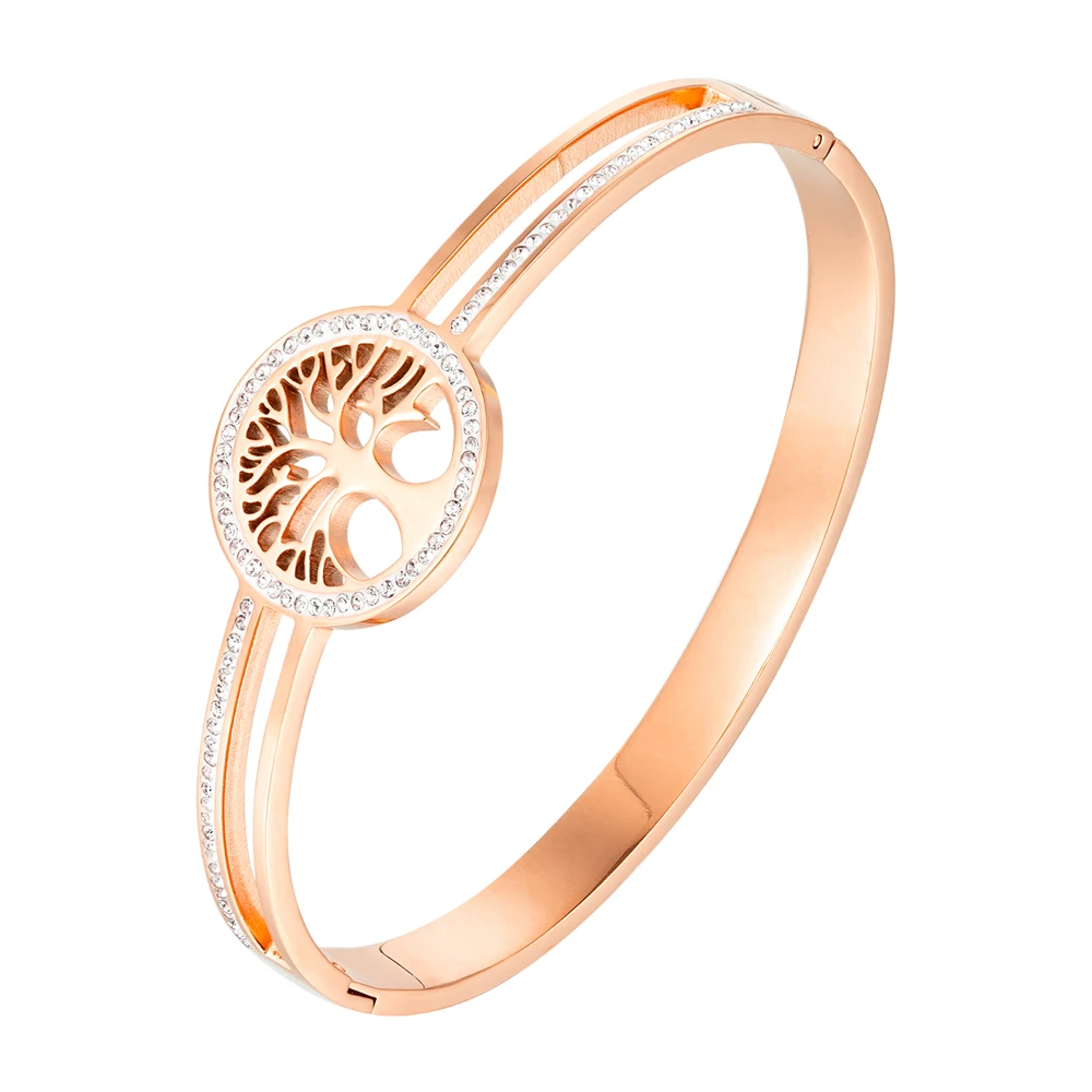 High Quality Stainless Steel Bracelet For Women Electroplated Silver Gold Rose Color Life Tree with Diamonds  Exquisite Jewelry