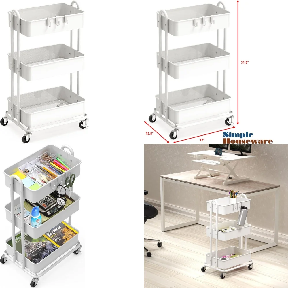 

Heavy Duty 3 Tier Metal Utility Cart Rolling Storage Cart for Home Garage Kitchen Workshop Multi Purpose Mobile Utility Cart