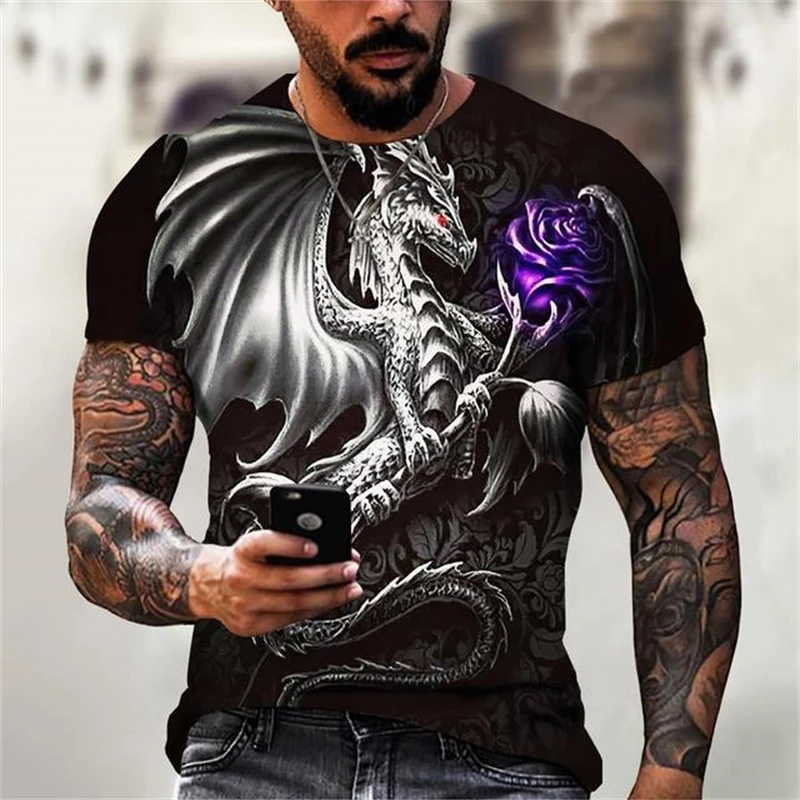 Fashion 3D Dragon Printed T Shirt For Men Hip Hop Trend Harajuku Streetwear Casual O-neck Short Sleeve Loose Tops Summer Clothes