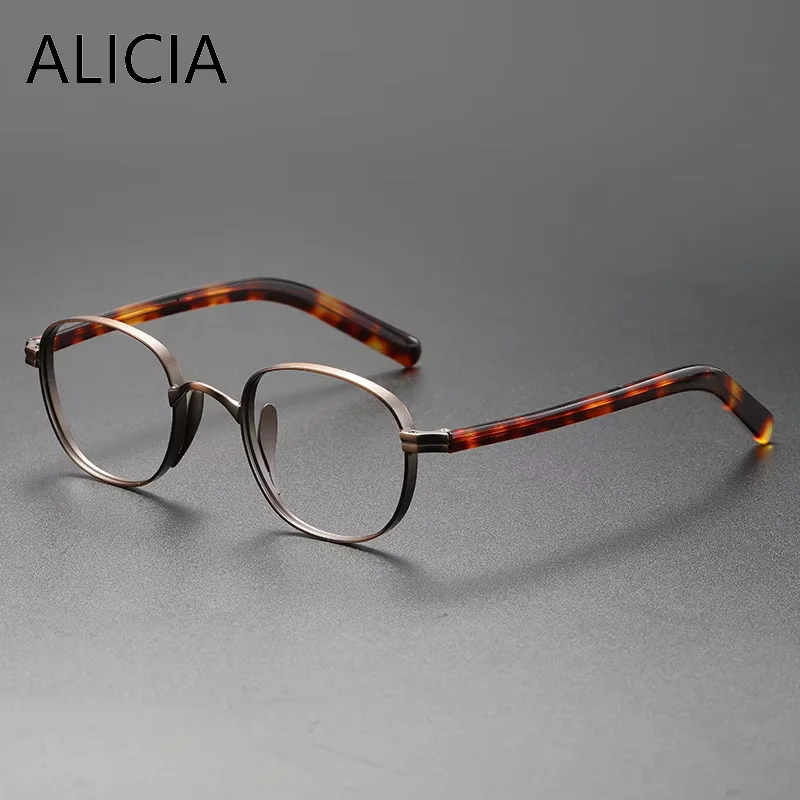 

ALICIA Luxury Fashion Retro Round Eyewear Widened Design Ultra Light Alloy Spectacle Optical Prescription Frames Man Woman