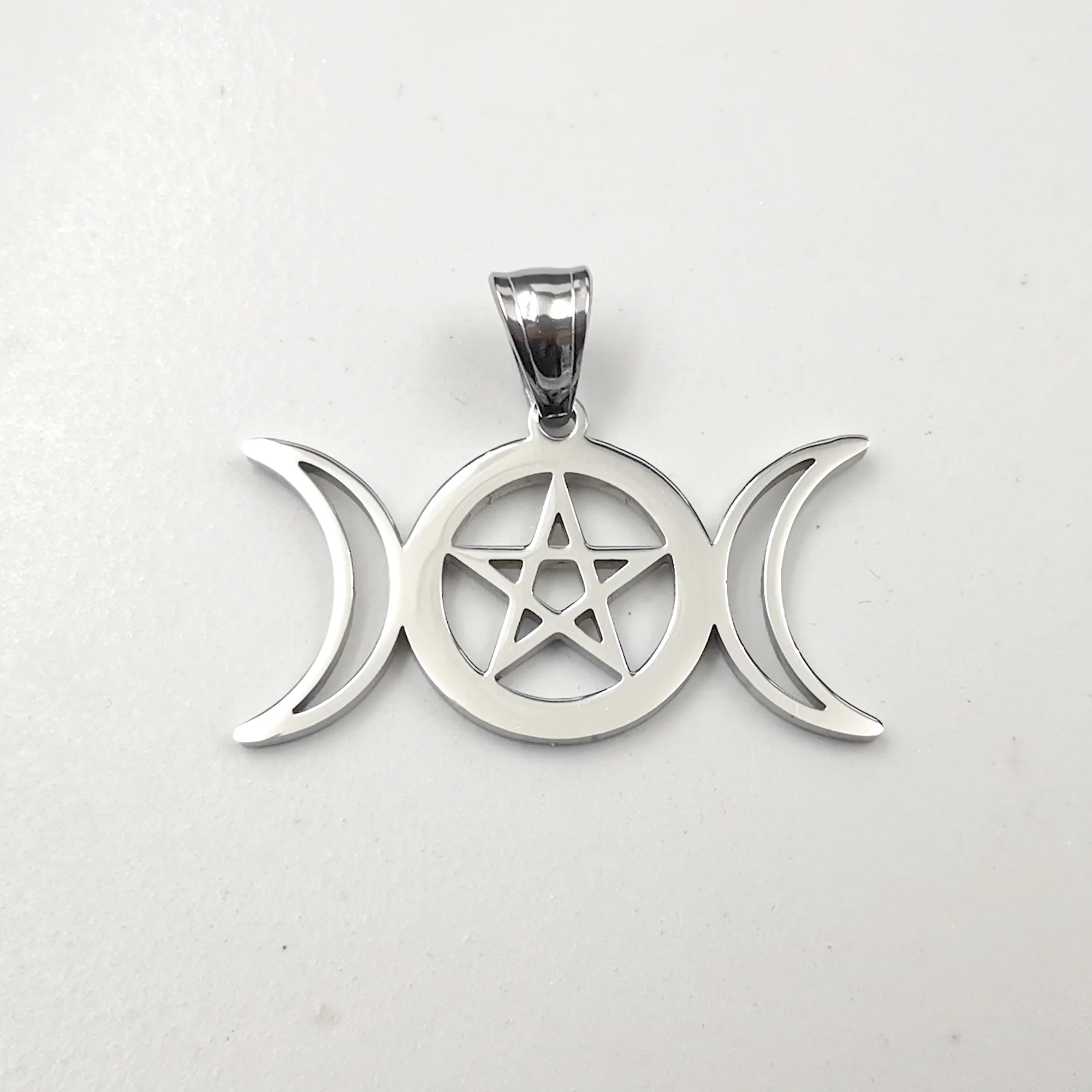 Fashion Exquisite Marchgoddess Goddess Pendant Necklace Pentagram Witch Stainless Steel Jewelry Three Moons Wizards and Pagans