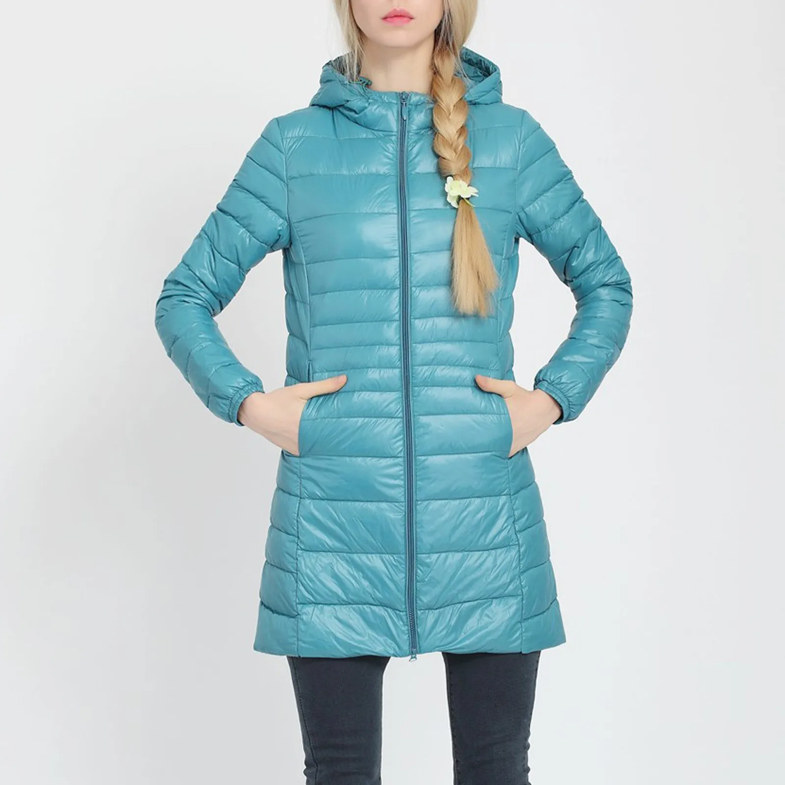 Women Spring/Autumn Ultra Lightweight Quilted Jacket 2024 New Woman Water And Wind-Resistant Big Size Women Solid Hoodies Coat