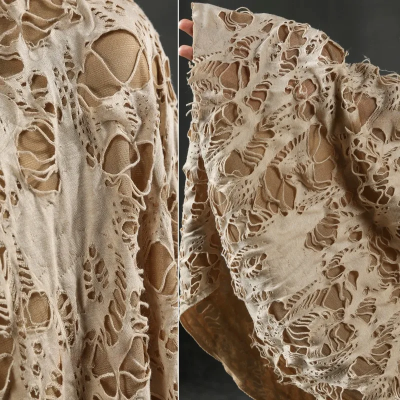 50/100x145cm Camel Tattered Smile Light Stretch Knit Creative Base 3D Texture Ripped Designer DIY Garment Sewing Material