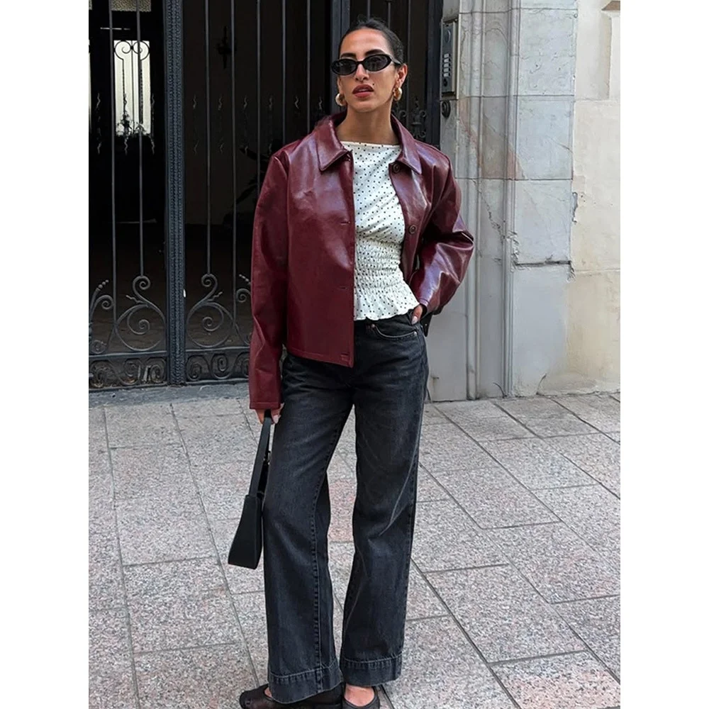 

Faionable корейский мотоциклетный кожаный джет, женский повседневный флип-пальто с воротником в стиле ретро, длинная верхняя одежда на молнии све