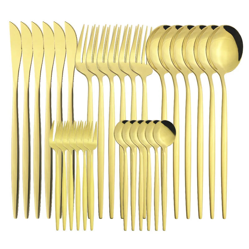 

30Pcs Dinnerware Sets White Gold Cutlery Set Stainless Steel Golden Cutlery Tableware Set Western Spoon Fork Knife Flatware Set