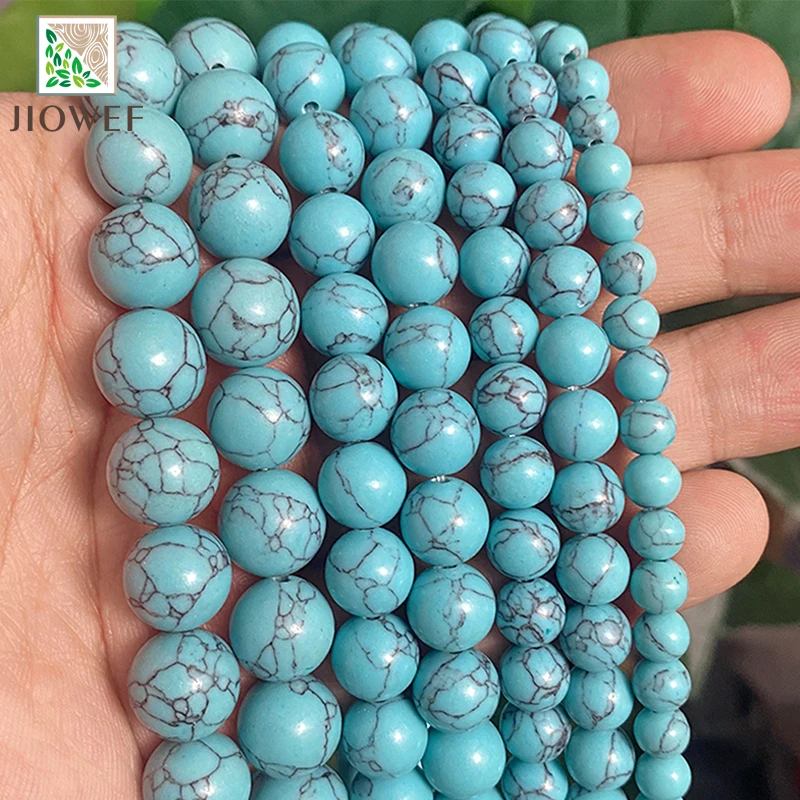 4/6/8/10/12/14mm  Lake Blue Turquoises Loose Round Beads Diy Bracelet  Necklace Natural Stone For Jewelry Making 15