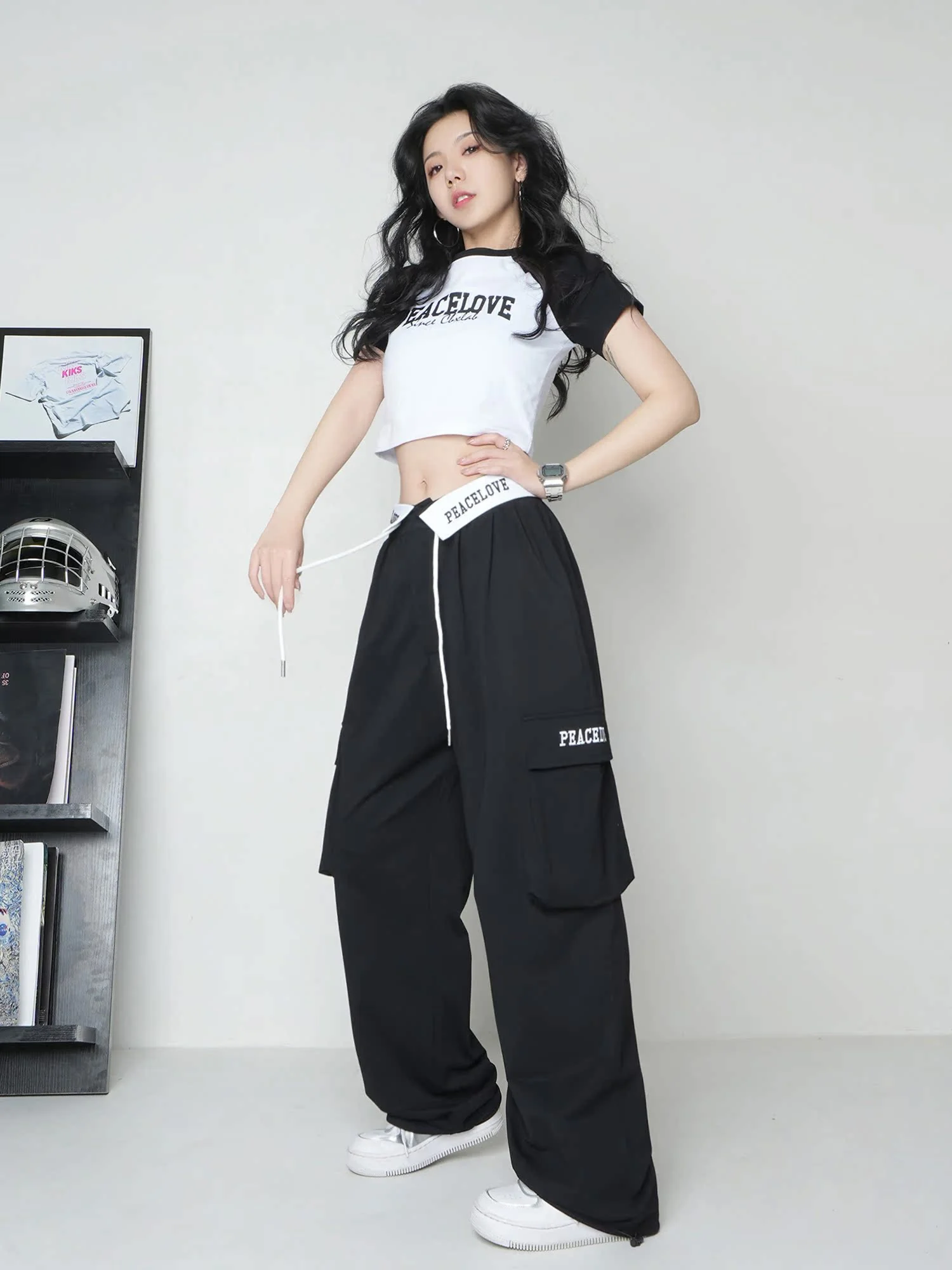 CBXLAB Street Dance Women\'s  Flip-waist design hip-hop jazz dance sports pants fashionable and cool elastic thin trousers