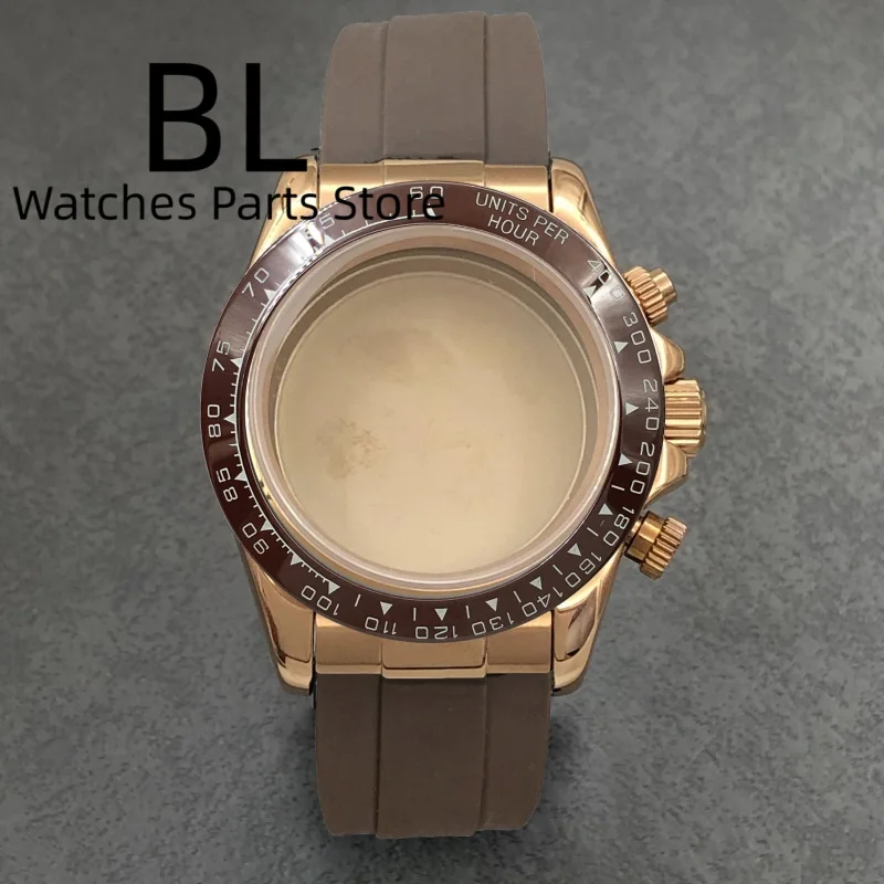 BLIGER 39mm noir argent Rose or VK63 boîtier de montre bracelet en caoutchouc marron lunette en céramique pour mouvement VK63 montres pièces d'accessoires