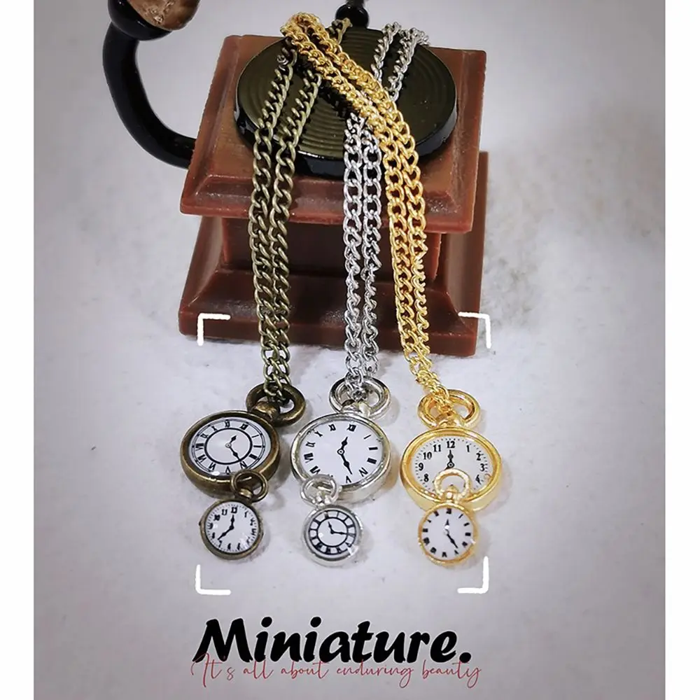 Mini Necklace 1/12 Dollhouse Simulation Vintage Pocket Watch Alloy Dollhouse Decoration Dolls House Accessories