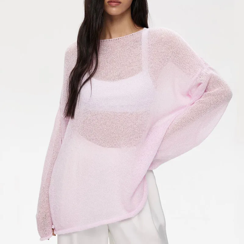 Pull Amissié Blanc et Marron pour Femme, Vêtement Sexy, Épicé, Col Rond, Manches Évasées, Printemps Été, MY0106