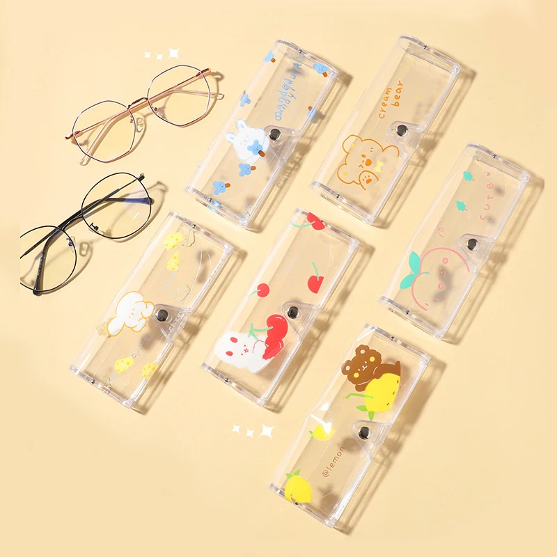 

1 Pcs Portable Eyewear Boxes PVC Glasses Box Cute Girl's Transparent Glasses Case Carry Box Cute Cartoon Animal Fruit