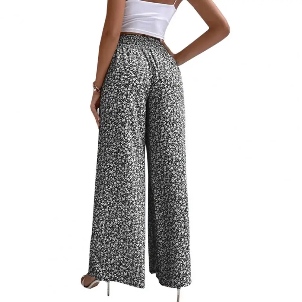 Loose Fit Wide Leg Pants Floral Print Wide Leg Pants for Women Elastic High Waist Trousers with Loose Fit Stylish Wear Option