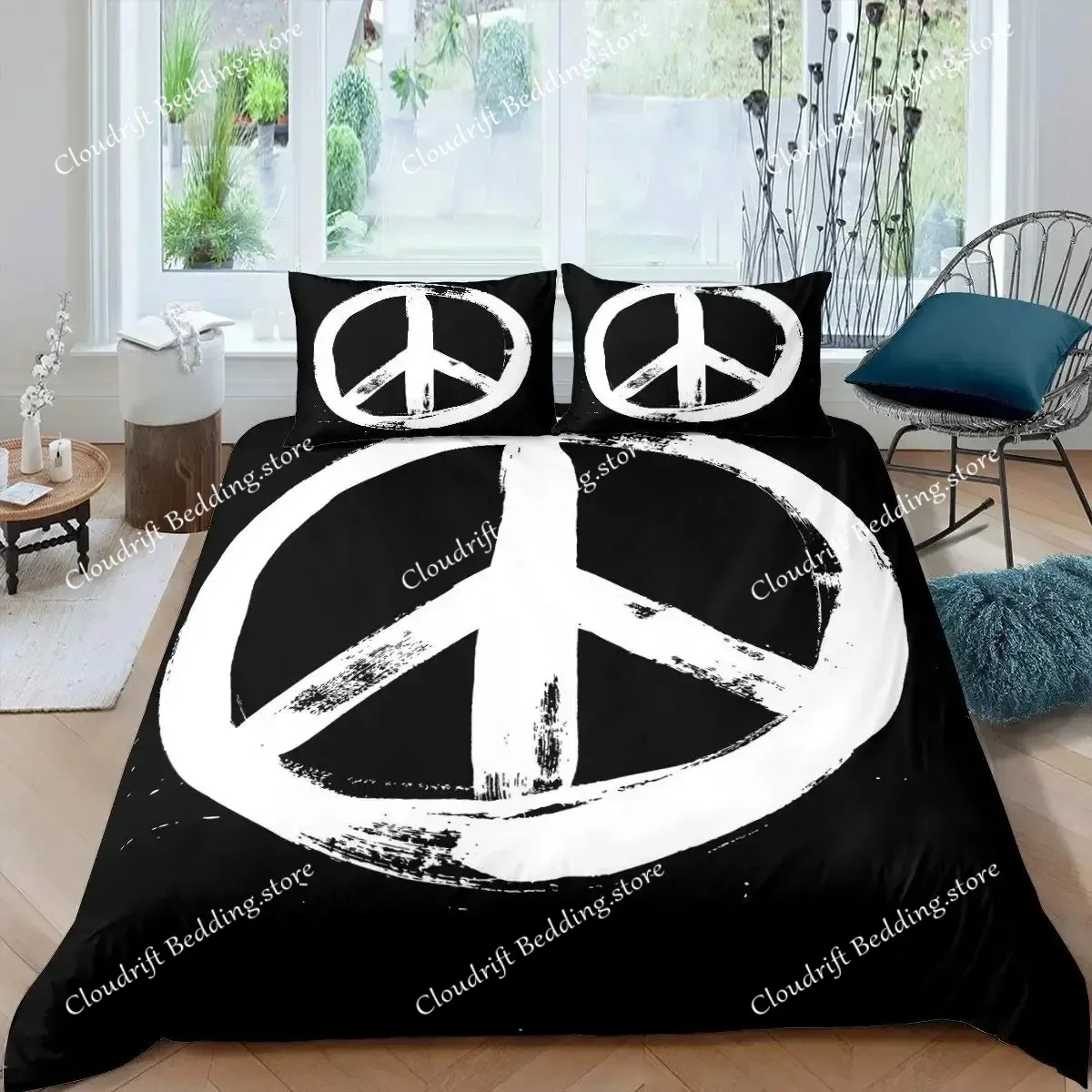 

Peace Symbol Duvet Cover Set for Kids Boys Girls,Happiness World Bedding Set 3 Pcs,Queen Size,Green Brown Red Soft Bedroom Decor