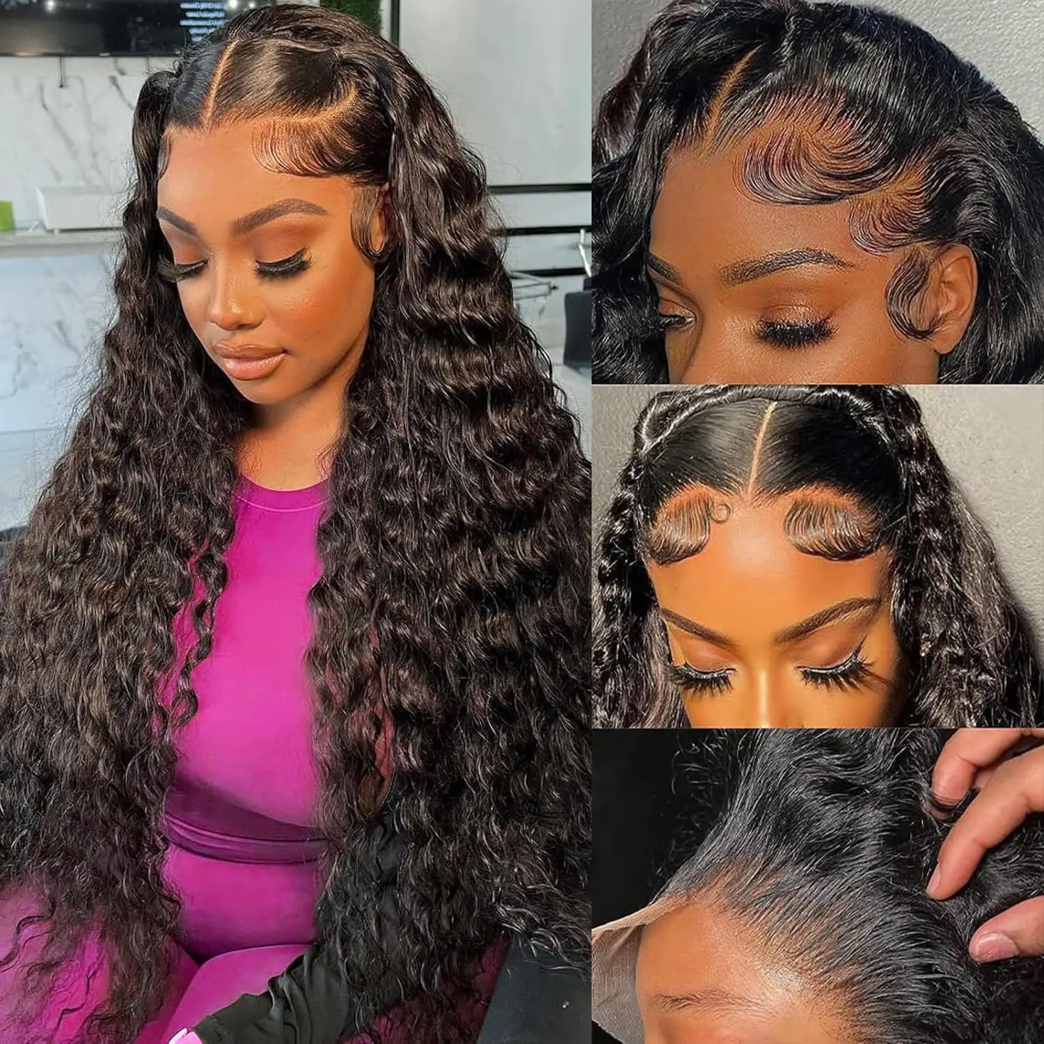 Perruque Lace Front Wig naturelle bouclée, Deep Wave, 13x6, 13x4, HD, densité 200, pour femmes