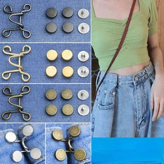 2pcs Adjustable Waist Button for Jeans No-Sew Zinc Alloy Belt Tightener with Anti-Slip Teeth,Waistband Reducer for Pants/Skirts