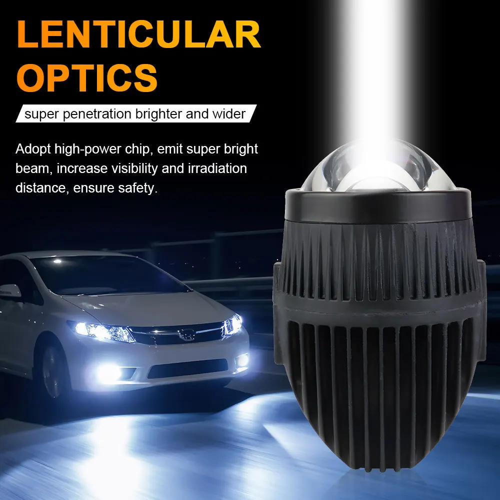 2 Inch Bi LED Projector Fog Light with Halo Triple Color Waterproof Dual Beam High Low 80W Universal Bracket Car LED Fog Lamp