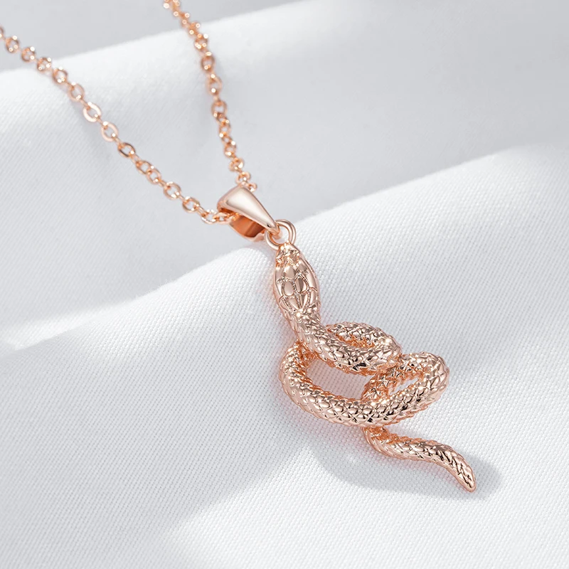 Kinel Fashion 585 Rose Gold Snake Pendant Necklace For Women Unique Heavy Metals Punk Rock Accessories Vintage Animal Jewelry