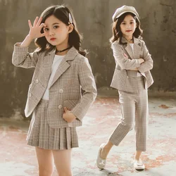 Girls Wedding Suit Baby Blazer Kids Clothing Girls Formal Pant Suits for Teenagers 2pcs Children Clothing Sets Plaid Clothes 4T