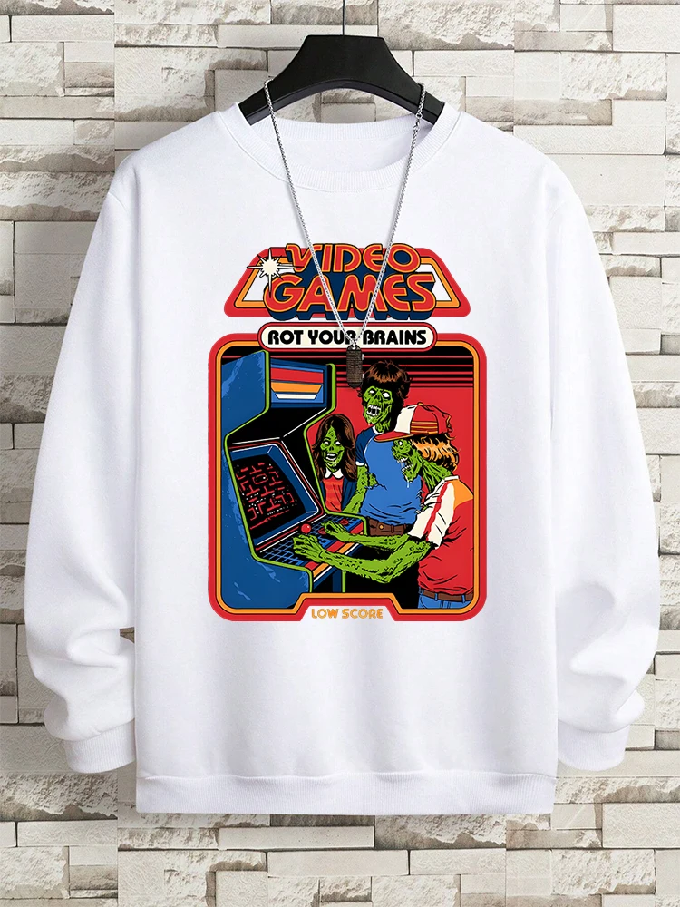 Video Games Rot Your Brains Comics Hoody Mens Fashion Fleece Hoody New Fleece Warm Sweatshirts Crewneck Pullover Menswear Autumn