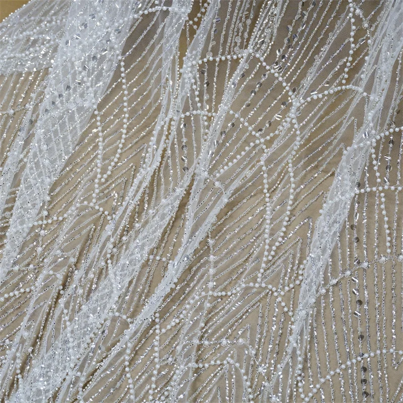 1 Yard Chic scallop Pattern Heavy Beading Silver Sequins For Bridal Wedding dress, Birthday Party Dress, Evening Ball Gown